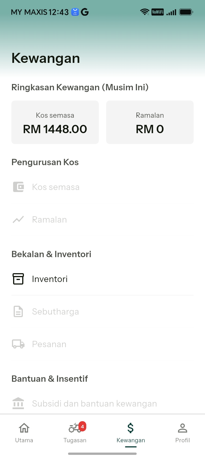 Finance section of the Buku Padi app
